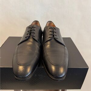 Santoni Black Leather Dress Shoes